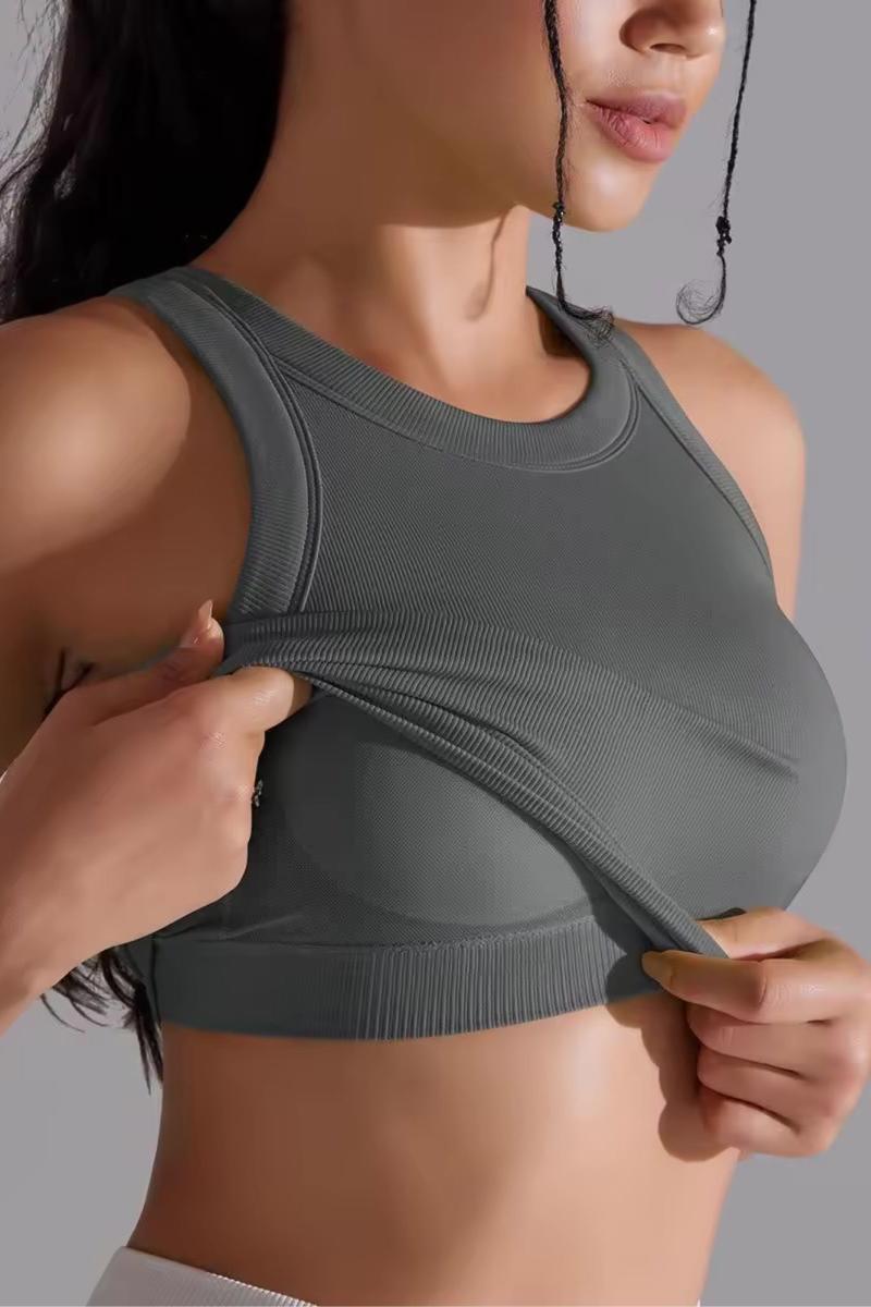 Crop Top Rund Hals   Indbyggede Puder Darkgrey   X Small Small   Darkgrey