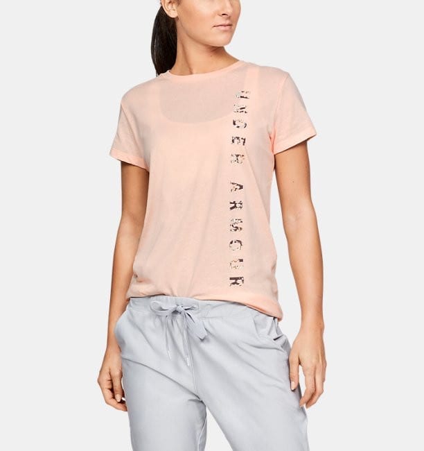 Kvinders Under Armour Vertical Wordmark Graphic T Shirt   Orange Dream Xs