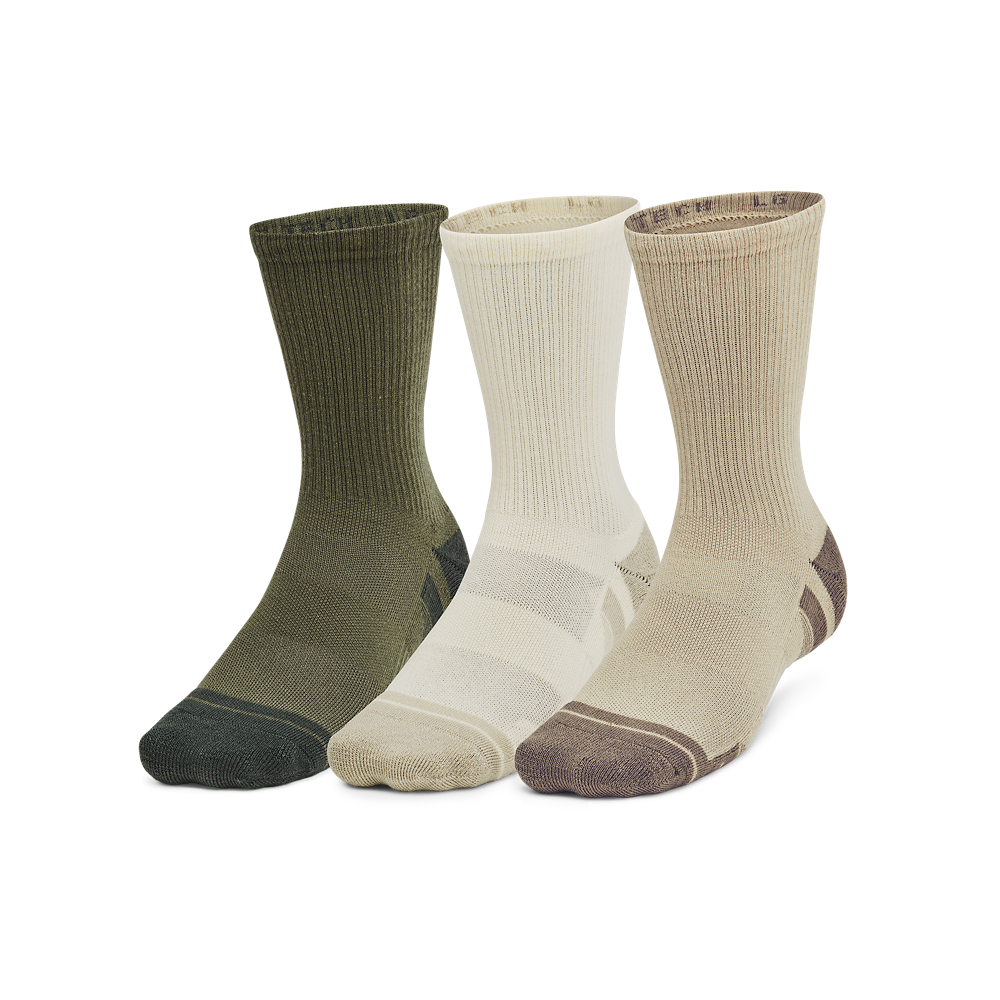 Under Armour Sokker   Performance Tech 3 Pack Crew Socks   City Khaki   Ivory Dune Xl