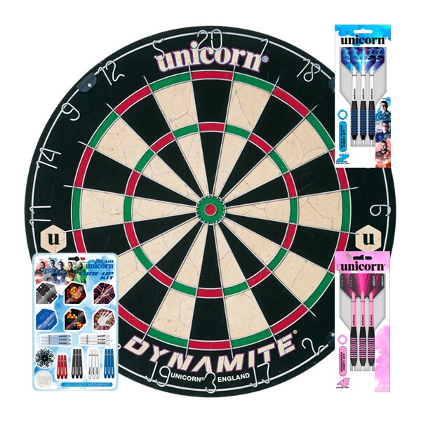 Unicorn Dynamite Startpakke  Dartskive  2 Sæt Pile Og Tilbehør