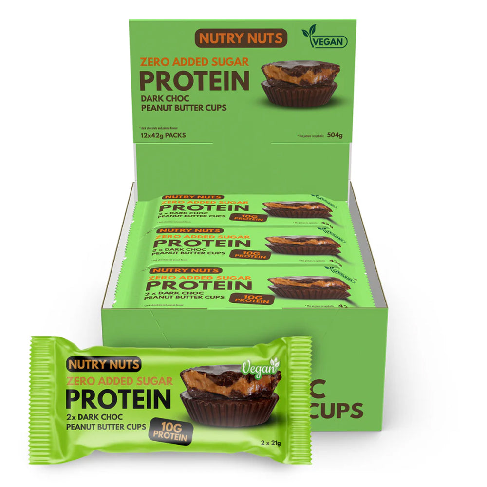 Nutry Nuts Dark Choc Vegan  12x42g      Veganske Peanutbutter Cups Med Mørk Chokolade