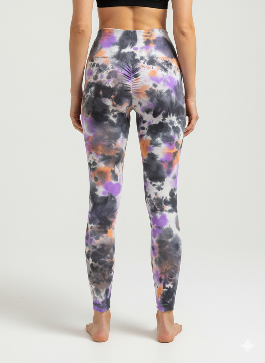 Tie Dye Scrunch Leggings Pink Grey   Small   Pink Grey