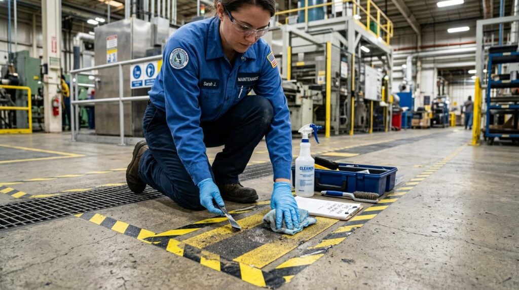 Maintenance technician in work uniform performing inspection