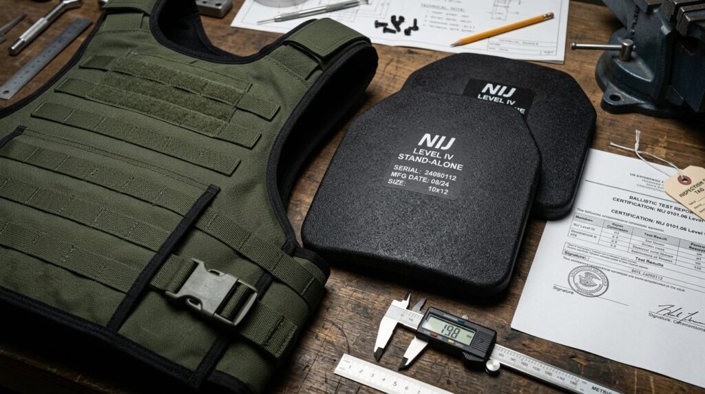 Close-up detail shot of premium ballistic protection vest fa